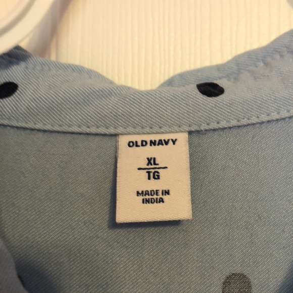 Old Navy light blue/navy blue polka dot long sleeve button-up - Picture 5 of 6